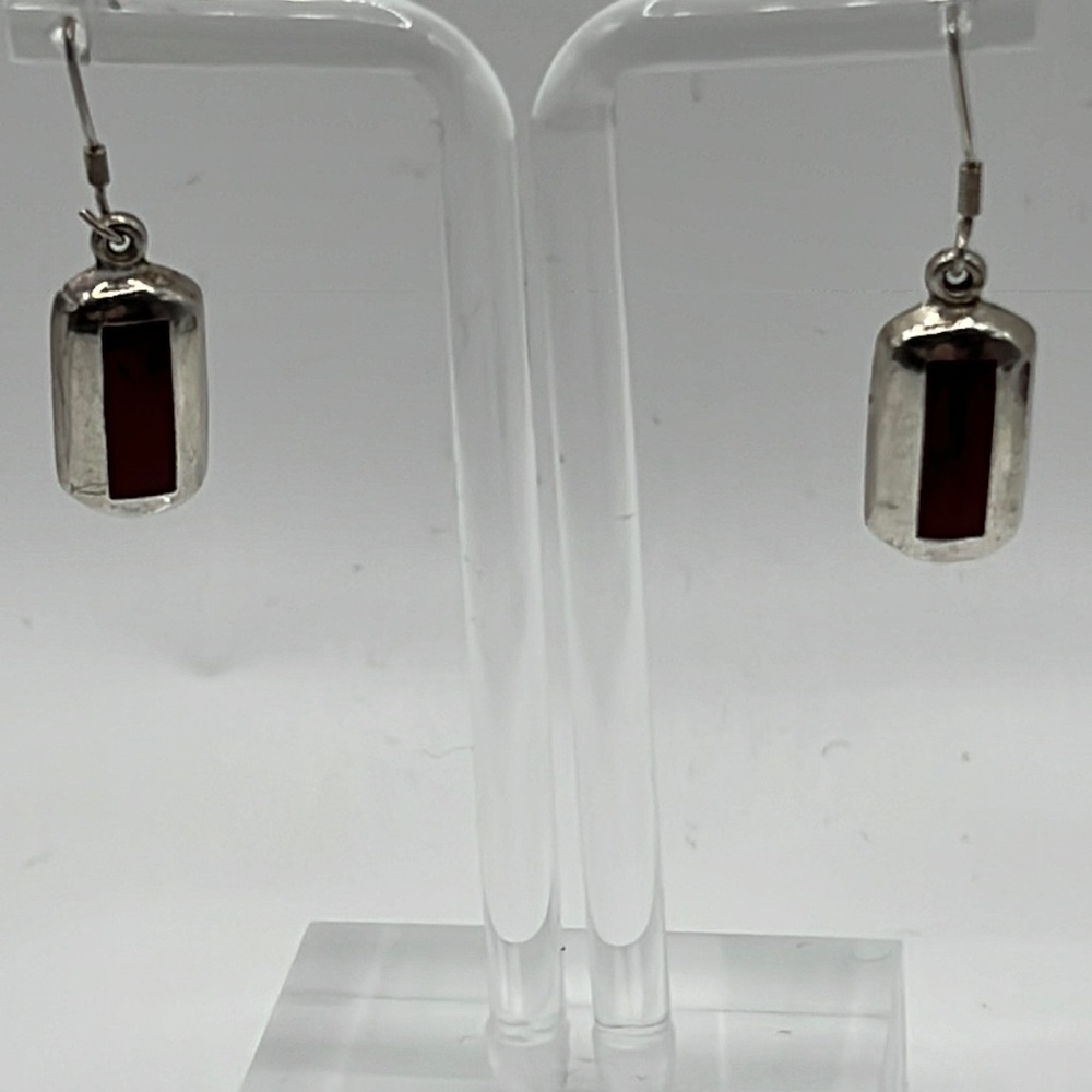 RED JASPER INLAY STERLING SILVER DANGLE EARRINGS - Picture 2 of 7